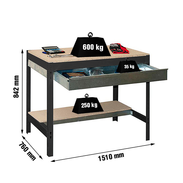 Workbench Simonwork BT0 Box 1500 Anthracite/Wood - (842x1510x760)