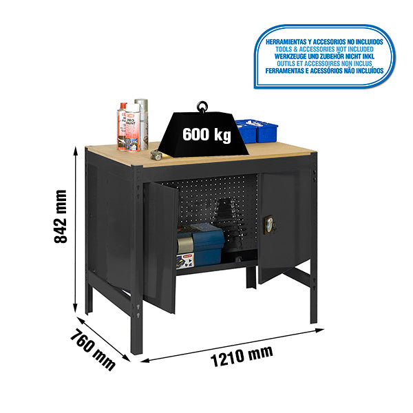 Bancada Simonwork BT0 Armário 1200 Antracite/Madeira - (842x1210x760)