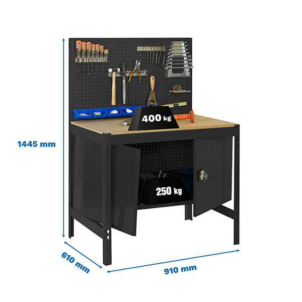 Workbench Simonwork BT2 Cabinet 900 Anthracite/Wood - (1445x910x610)