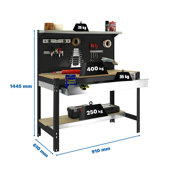Banco de trabajo Simonwork BT3 Box 900 Antracita/Madera - (1445x910x610)