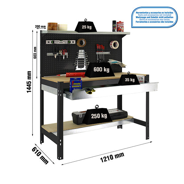 Workbench Simonwork BT3 Box 1200 Anthracite/Wood - (1445x1210x610)