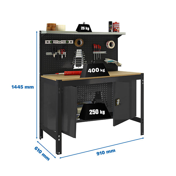 Banco de trabajo Simonwork BT3 Cabinet 900 Antracita/Madera - (1445x910x610)