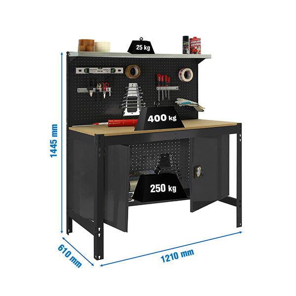 Workbench Simonwork BT3 Cabinet 1200 Anthracite/Wood - (1445x1210x610)