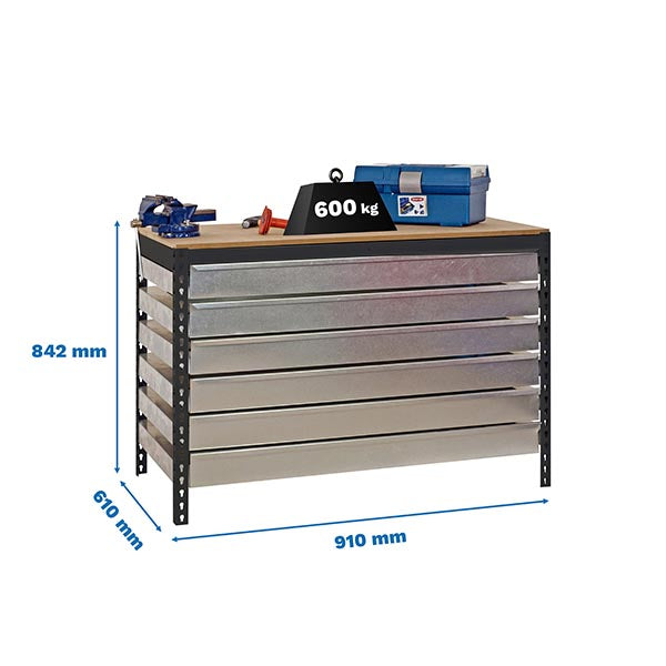 Workbench Simonwork BT5 Box6 900 Anthracite/Wood - (842x910x610)