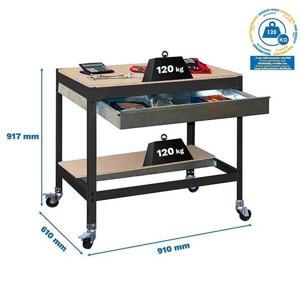 Bancada Simonwork Mobile BT0 Box 900 Antracite/Madeira - (917x910x610)