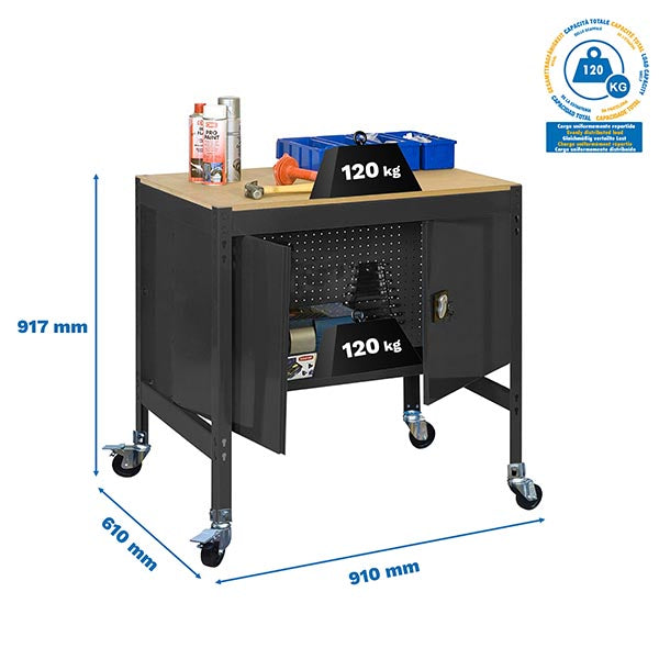 Workbench Simonwork Mobile BT0 Cabinet 900 Anthracite/Wood - (917x910x610)