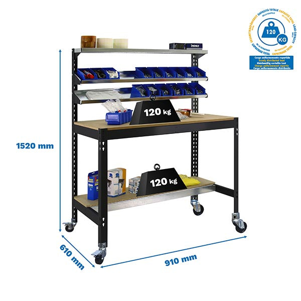 Workbench Simonwork Mobile BT1 900 Anthracite/Wood - (1520x910x610)