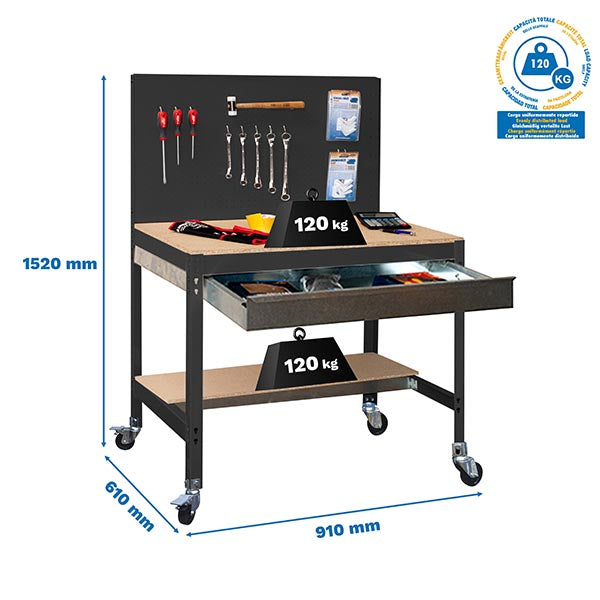 Banco de trabajo Simonwork Mobile BT2 Box 900 Antracita/Madera - (1520x910x610)