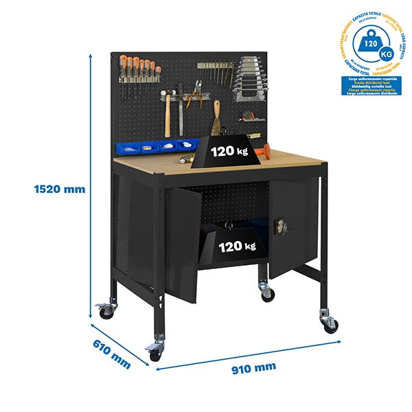 Bancada Simonwork Mobile BT2 Cabinet 900 Antracite/Madeira - (1520x910x610)