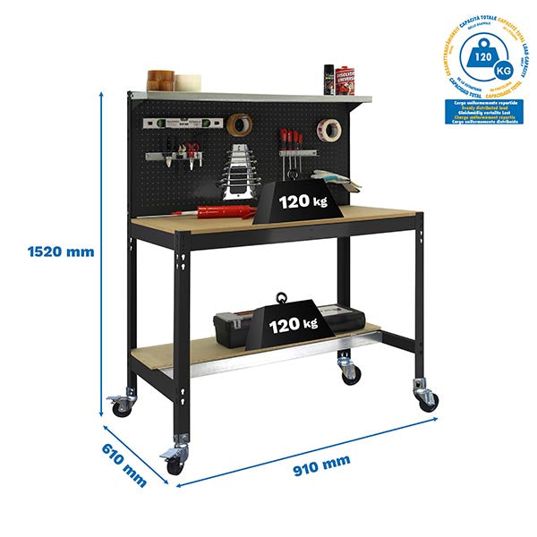 Workbench Simonwork Mobile BT3 900 Anthracite/Wood - (1520x910x610)