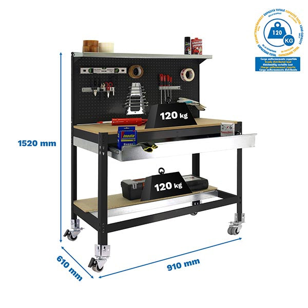 Workbench Simonwork Mobile BT3 Box 900 Anthracite/Wood - (1520x910x610)