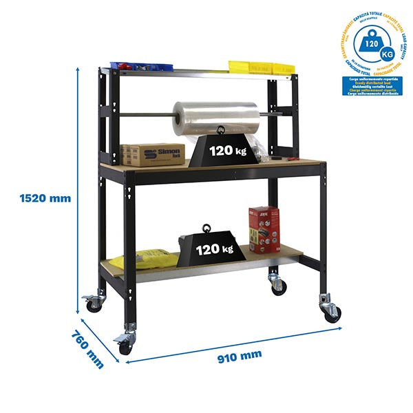 Workbench Simonwork Mobile BT4 900 Anthracite/Wood - (1520x910x760)