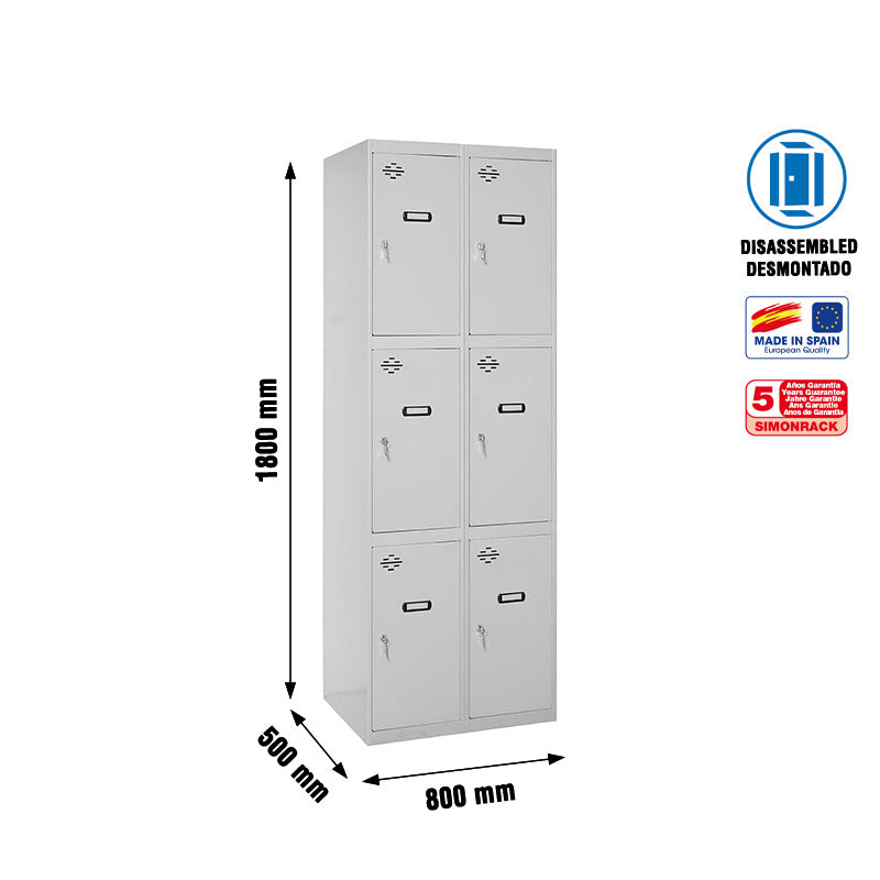 Locker Simonlocker Unassembled 3 Doors 2/6 400 (800) Gris - (1800x800x500)