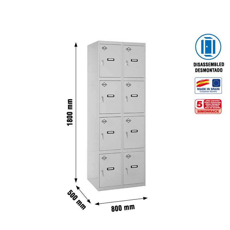 Locker Simonlocker Unassembled 4 Doors 2/8 400 (800) Gris - (1800x800x500)