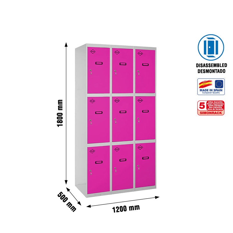 Taquilla Simonlocker Desmontable 3 Puertas 3/9 400 (1200) Gr/Rs - (1800x1200x500)