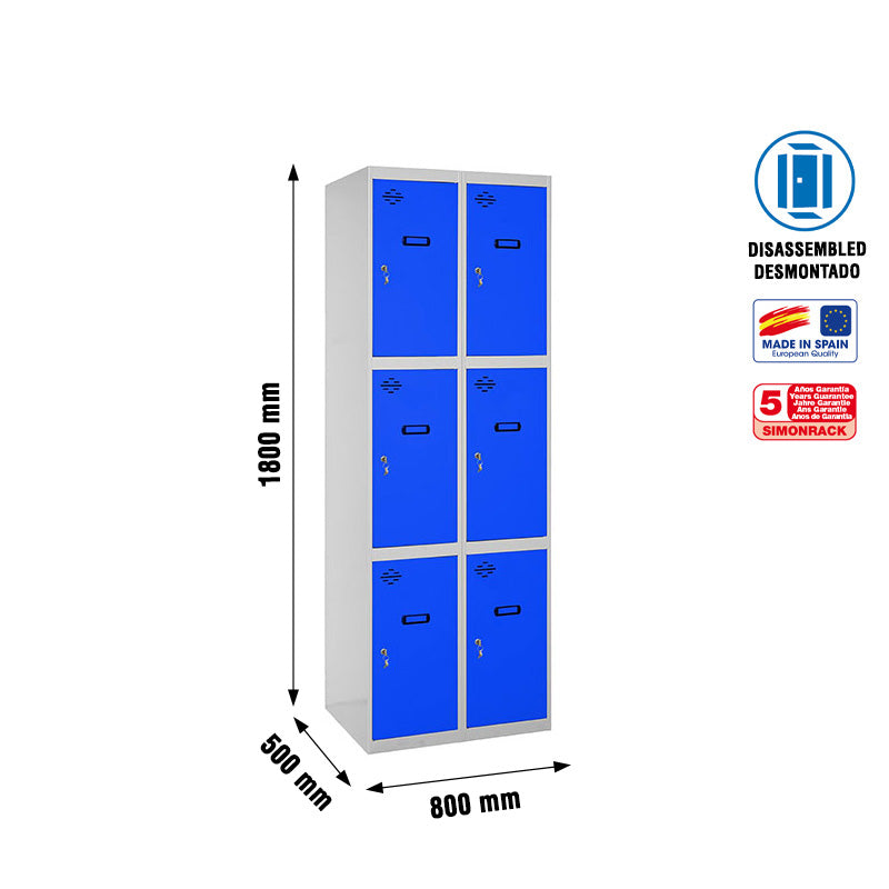 Locker Simonlocker Unassembled 3 Doors 2/6 400 (800) Gr/Az - (1800x800x500)