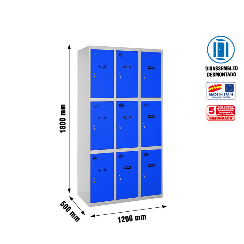 Locker Simonlocker Unassembled 3 Doors 3/9 400 (1200) Gr/Az - (1800x1200x500)