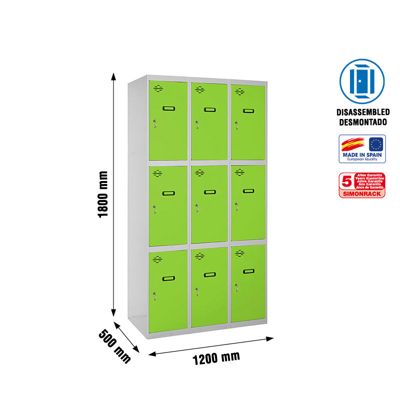 Taquilla Simonlocker Desmontable 3 Puertas 3/9 400 (1200) Gr/Ve - (1800x1200x500)