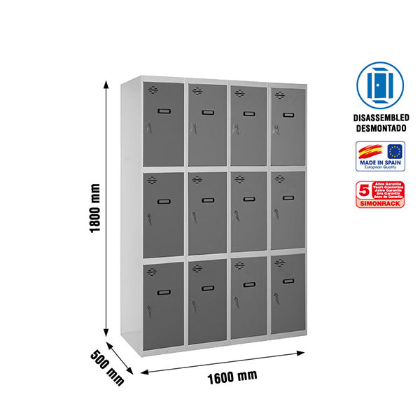 Armário Simonlocker Desmontado 3 Portas 4/12 400 (1600) Gr/An - (1800x1600x500)