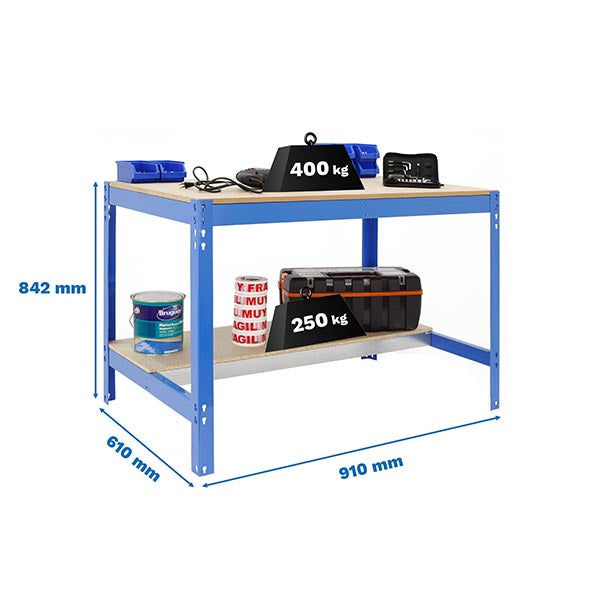 Workbench Simonwork BT0 900x600 Blue/Wood - (842x910x610)