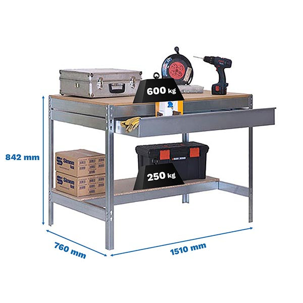 Workbench Simonwork BT0 Box 1500 Galv/Wood - (842x1510x760)