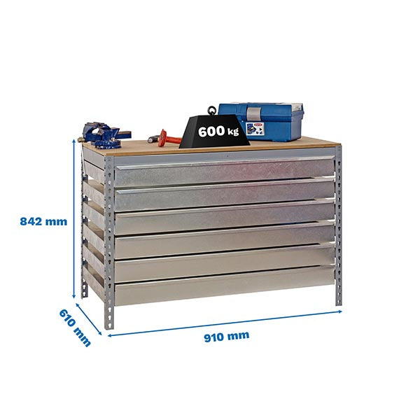 Workbench Simonwork BT5 Box6 900 Grey/Wood - (842x910x610)