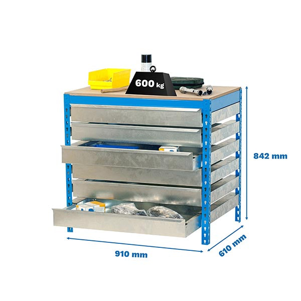 Workbench Simonwork BT5 Box6 900 Blue/Wood - (842x910x610)