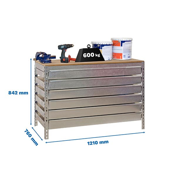 Workbench Simonwork BT5 Box6 1200 Galv/Wood - (842x1210x760)