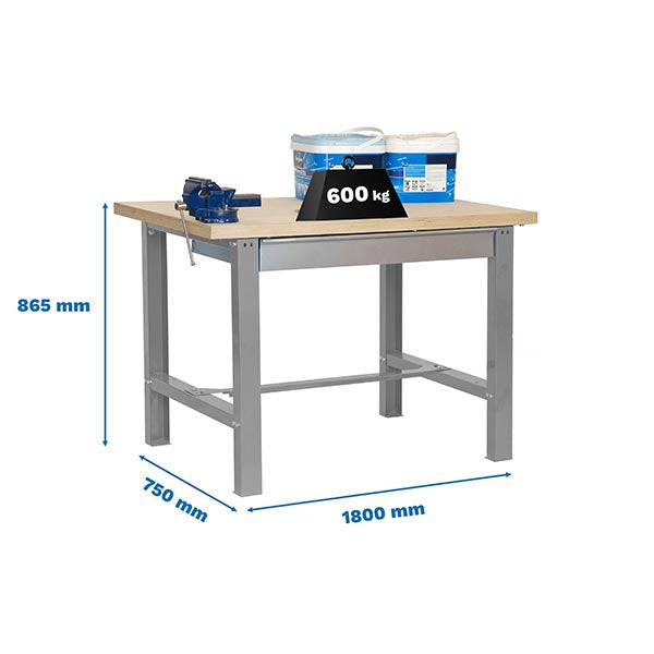 Workbench Simonwork BT6L MDF 1box 1800x750 Grey/Wood - (865x1800x750)