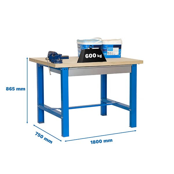 Workbench Simonwork BT6L MDF 1box 1800x750 Blue/Wood - (865x1800x750)
