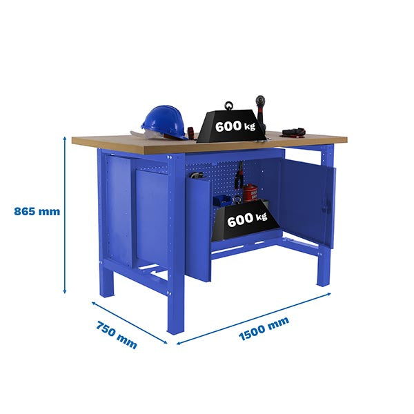 Workbench Simonwork BT6L MDF Cabinet 1500 Blue/Wood - (865x1500x750)