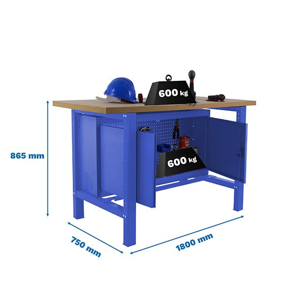 Workbench Simonwork BT6L MDF Cabinet 1800 Blue/Wood - (865x1800x750)