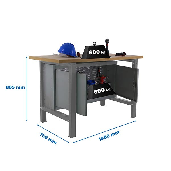 Workbench Simonwork BT6L MDF Cabinet 1800 Grey/Wood - (865x1800x750)