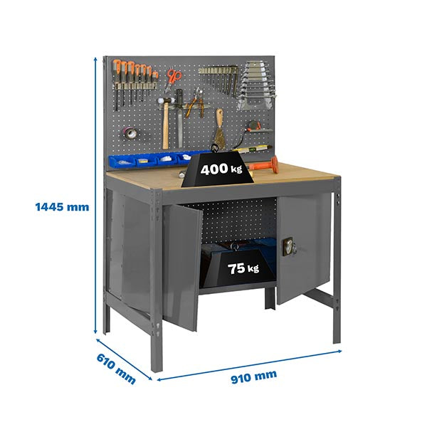 Workbench Simonwork BT2 Cabinet 900 Grey/Wood - (1445x910x610)