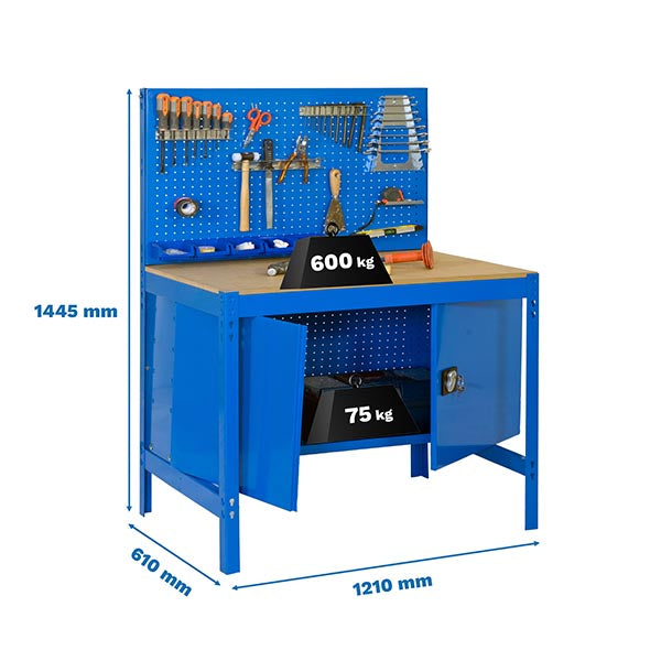 Workbench Simonwork BT2 Cabinet 1200 Blue/Wood - (1445x1210x610)