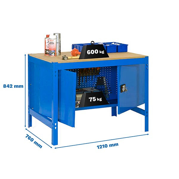 Workbench Simonwork BT0 Cabinet 1200 Blue/Wood - (842x1210x760)