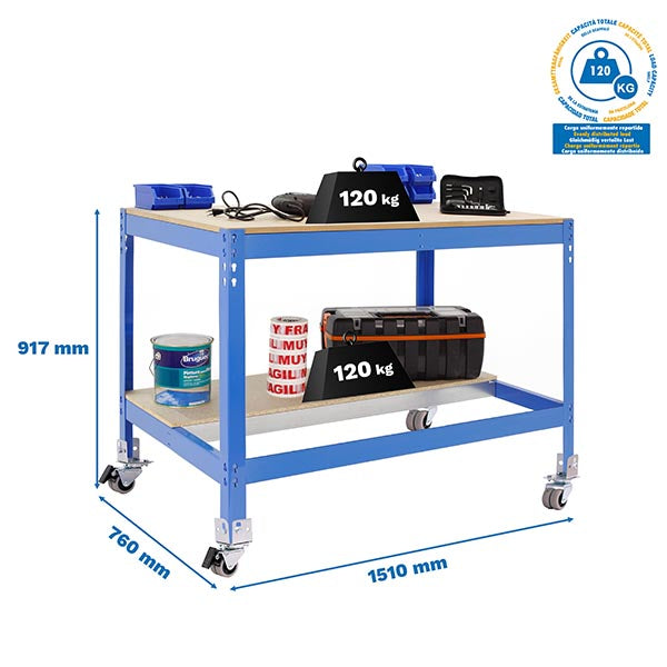 Bancada Simonwork Mobile BT0 1500 Azul/Madeira - (917x1510x760)