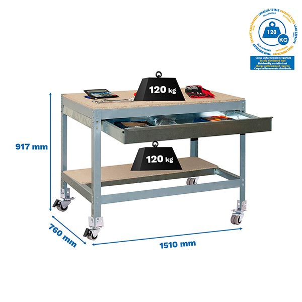 Banco de trabajo Simonwork Mobile BT0 Box 1500 Gris/Madera - (917x1510x760)