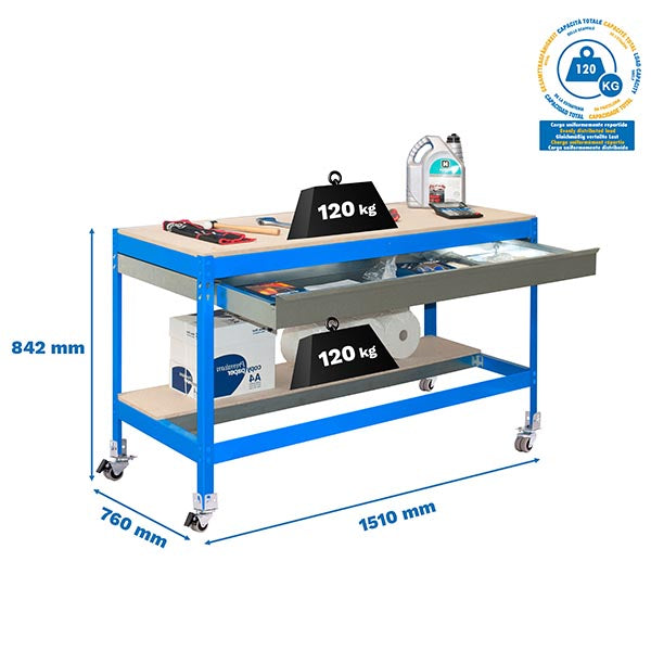 Bancada Simonwork Mobile BT0 Box 1500 Azul/Madeira - (917x1510x760)