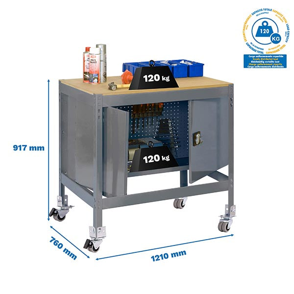 Workbench Simonwork Mobile BT0 Cabinet 1200 Grey/Wood - (917x1210x760)