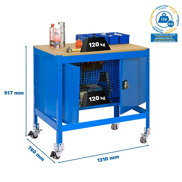 Workbench Simonwork Mobile BT0 Cabinet 1200 Blue/Wood - (917x1210x760)
