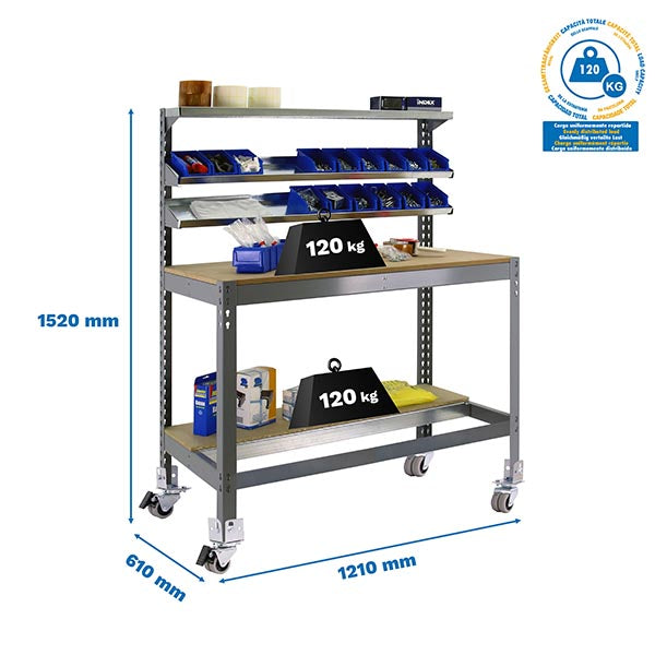 Workbench Simonwork Mobile BT1 1200 Grey/Wood - (1520x1210x610)