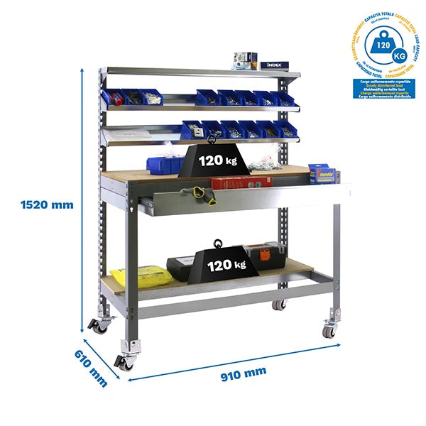 Workbench Simonwork Mobile BT1 Box 900 Grey/Wood - (1520x910x610)