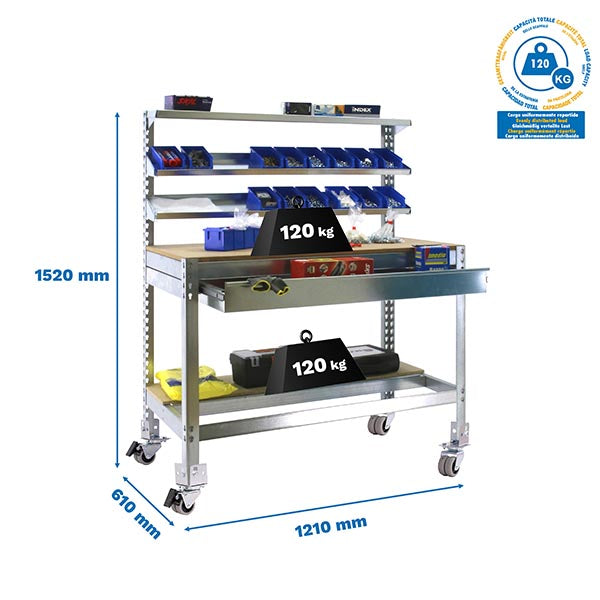 Workbench Simonwork Mobile BT1 Box 1200 Galv/Wood - (1520x1210x610)