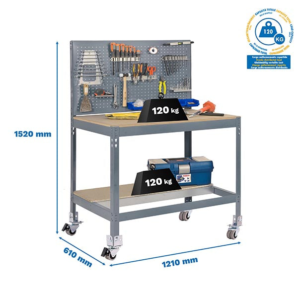 Banco de trabajo Simonwork Mobile BT2 1200 Gris/Madera - (1520x1210x610)