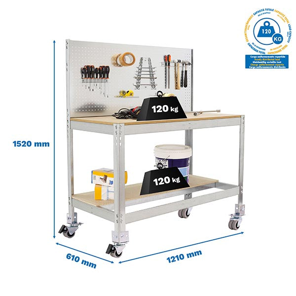Workbench Simonwork Mobile BT2 1200 Galv/Wood - (1520x1210x610)