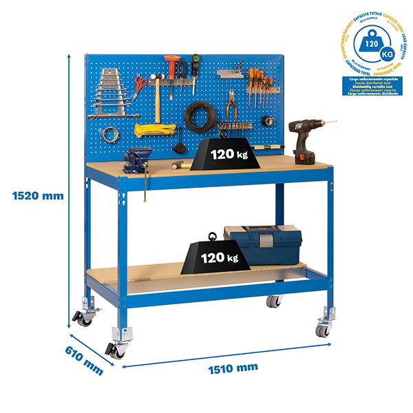 Banco de trabajo Simonwork Mobile BT2 1500 Azul/Madera - (1520x1510x610)