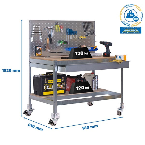 Banco de trabajo Simonwork Mobile BT2 Box 900 Galv/Madera - (1520x910x610)