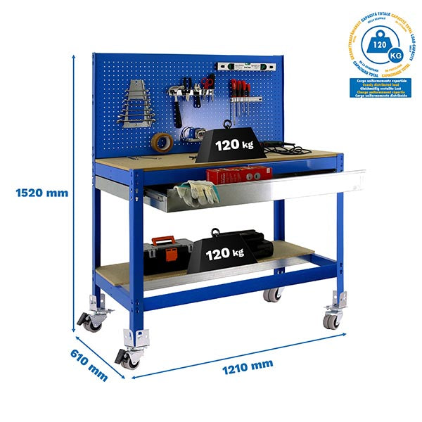 Banco de trabajo Simonwork Mobile BT2 Box 1200 Azul/Madera - (1520x1210x610)