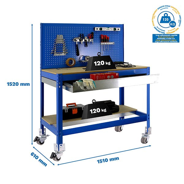 Banco de trabajo Simonwork Mobile BT2 Box 1500 Azul/Madera - (1520x1510x610)